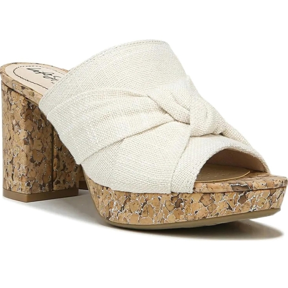 LifeStride Laguna • Size 10 Heels Cream Daisy Cork Heel Mules Opentoe Slides - Picture 2 of 9